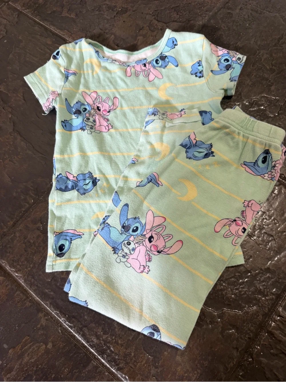 Disney Mint Green, Blue & Pink Stitch Short Sleeve Pajama Set Size 8